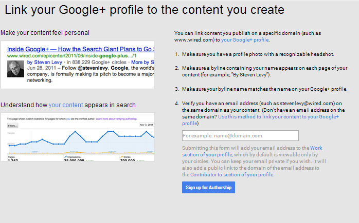 Signing up for Google+ Authorship