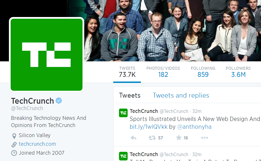 Tech Crunch twitter profile